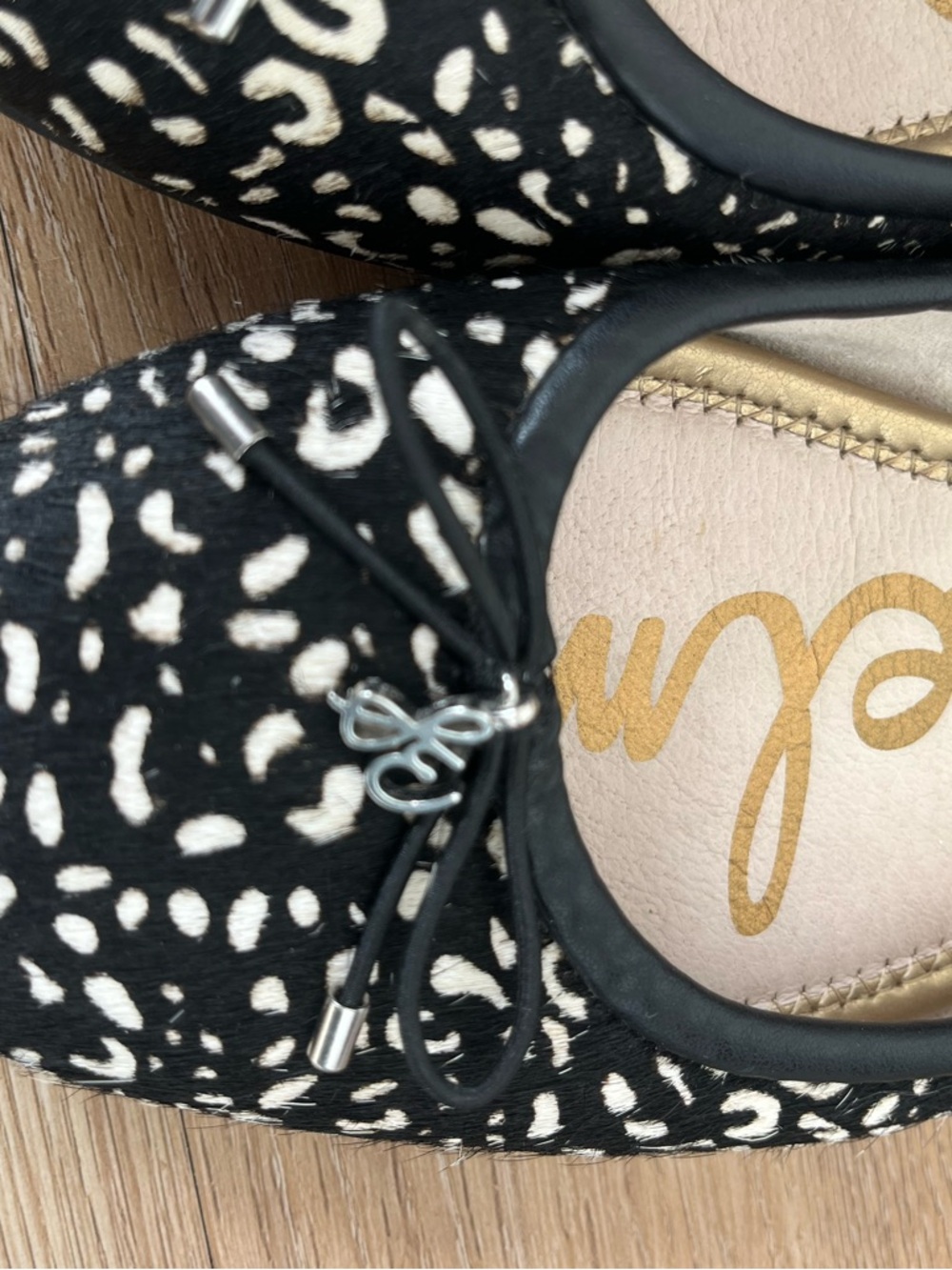 Sam Edelman Felicia Ballet Flats Black White Animal Print Calf Hair Leather, 7 - Picture 3 of 7